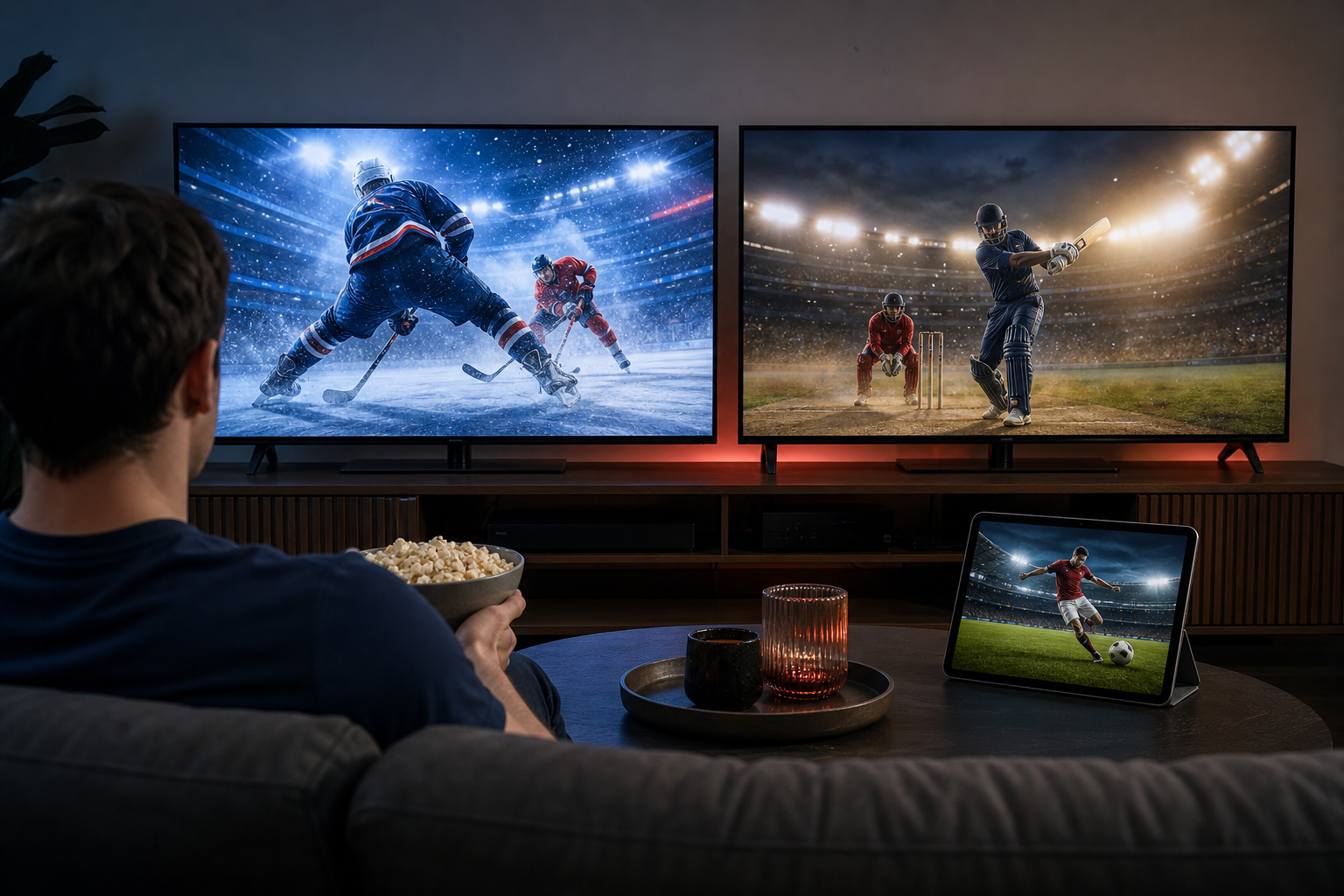 IPTV sports Canada multi-screen setup with two games playing at once